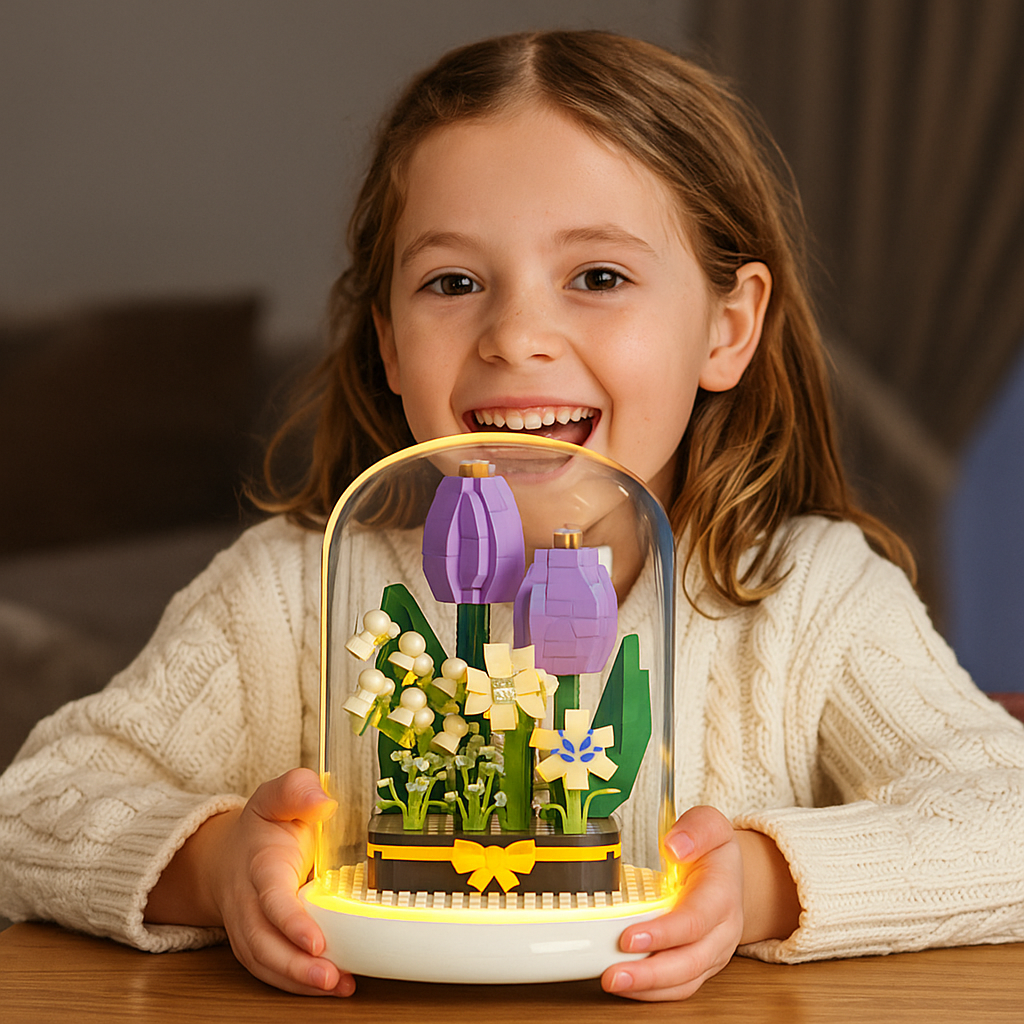 Elegant byggstenblomma i ett glas