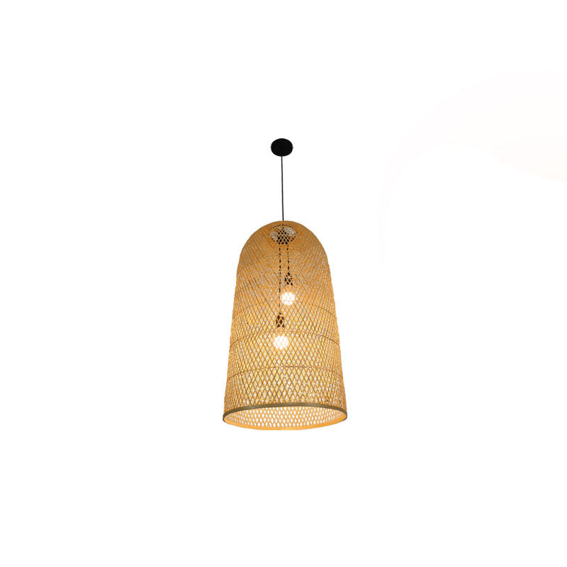 Elegant Bamboohänglampa - Asiatiskt 2-ljuskällors trä-taklampa för vardagsrum