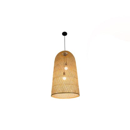 Elegant Bamboohänglampa - Asiatiskt 2-ljuskällors trä-taklampa för vardagsrum