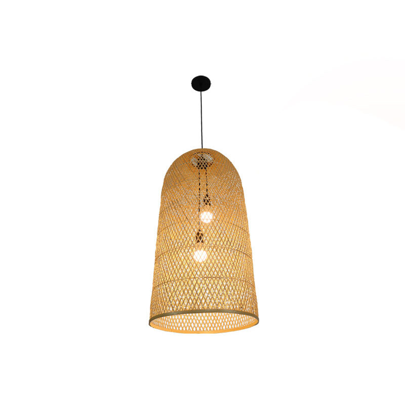 Elegant Bamboohänglampa - Asiatiskt 2-ljuskällors trä-taklampa för vardagsrum