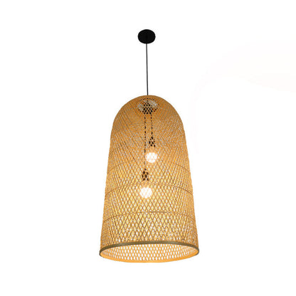Elegant Bamboohänglampa - Asiatiskt 2-ljuskällors trä-taklampa för vardagsrum