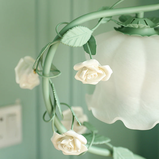 Rosé Keramisk Nattdukslampa - Pastoral 1-Ljuskällor Vardagsrum Bordslampa med Krämfärgad Glaskupa