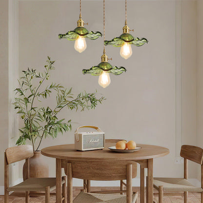 Art Nouveau Fluted Glass Pendant | Flower-Inspired Shade | H4.72in x D9.06-23.62in | Brass &amp; Glass Craftsmanship | Brick by Brick