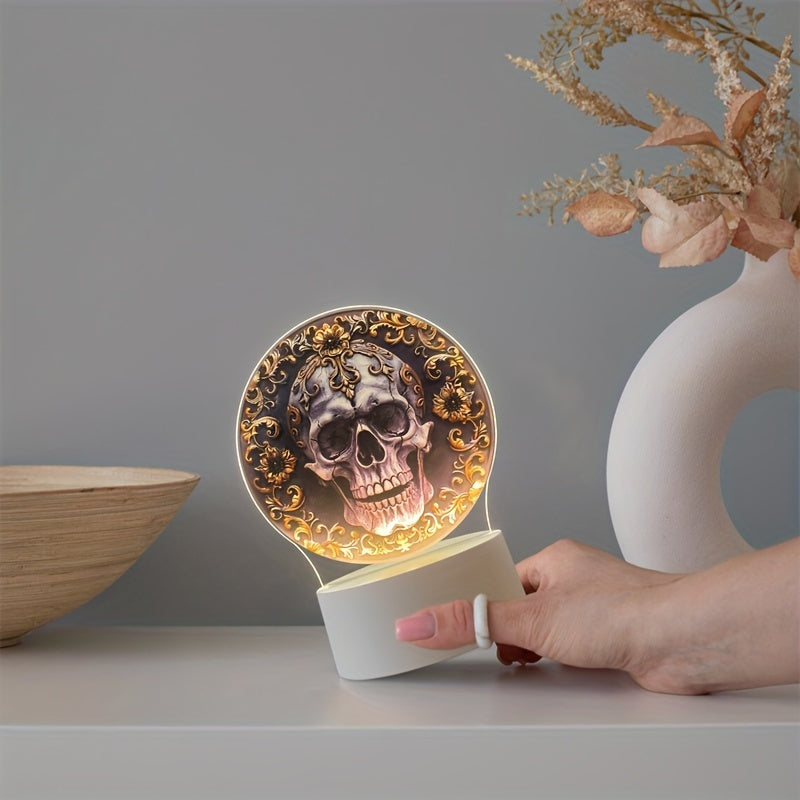 LumiSkull - USB Schedellampa, Färgglad Akryl Bordslampa för Sovrum och Halloween Dekoration