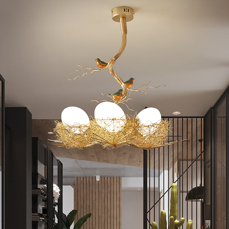Guld Art Deco Taklampa med Glasglob