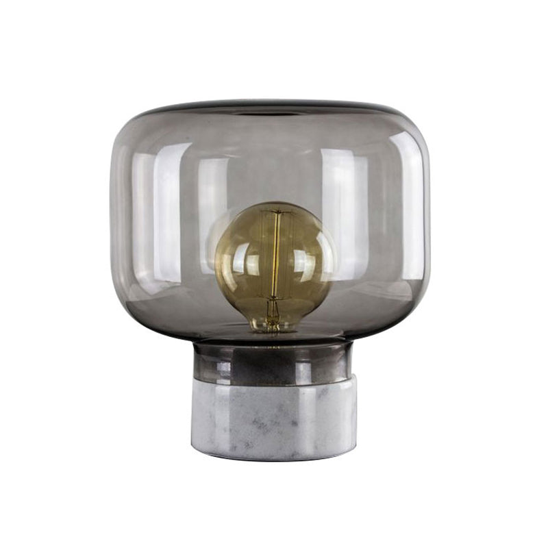 Rökt Glastrumma Bordslampa - Skandinavisk Stil Nattduksbordslampa med Marmorbas