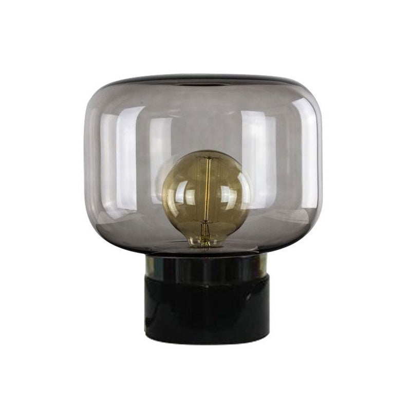 Rökt Glastrumma Bordslampa - Skandinavisk Stil Nattduksbordslampa med Marmorbas