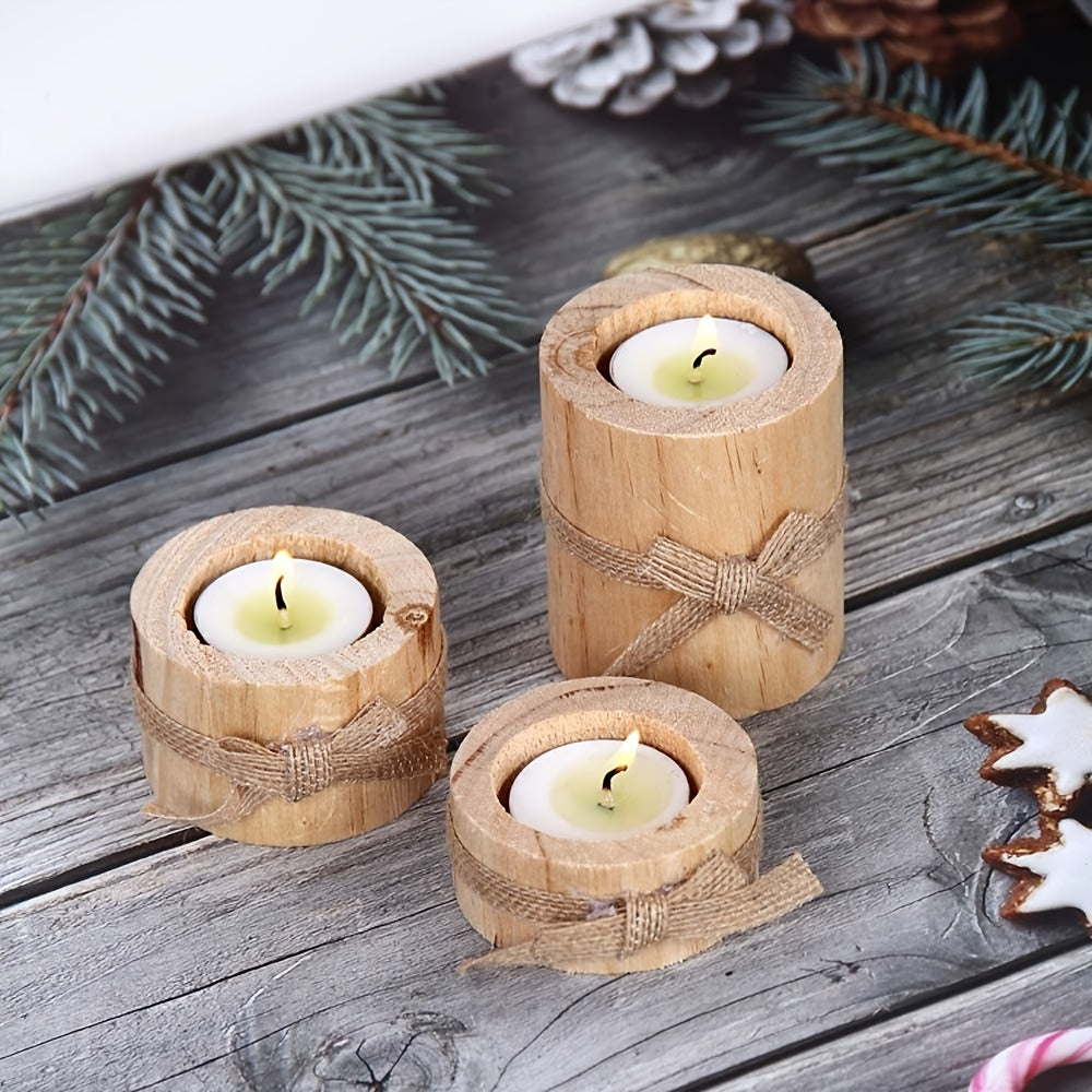 Trä Tealight Hållare med Jute Snöre – Rå Inredning för Hem och Trädgård
