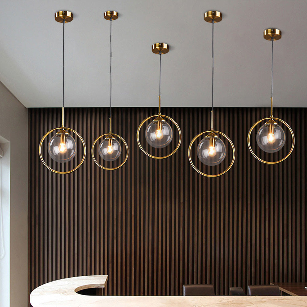 Glas Hänglampa med Guldram Utförande