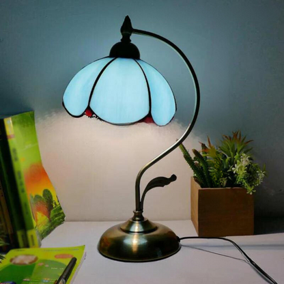 Tiffany Gooseneck Bordslampa - Metall Nattduksbordslampa med Handbearbetad Glaskupa