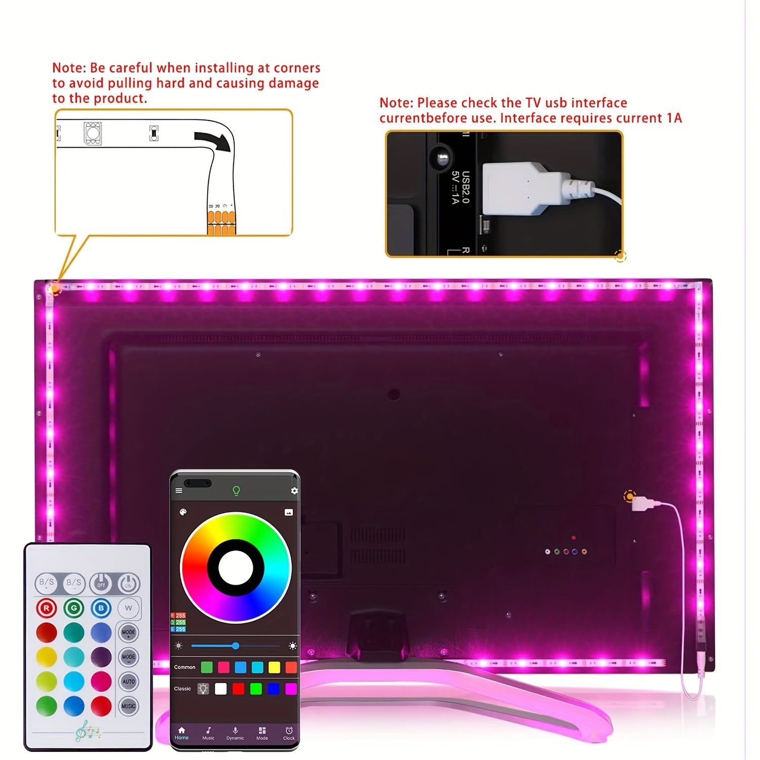 LED TV Bakgrundsbelysning Stripp med Fjärrkontroll