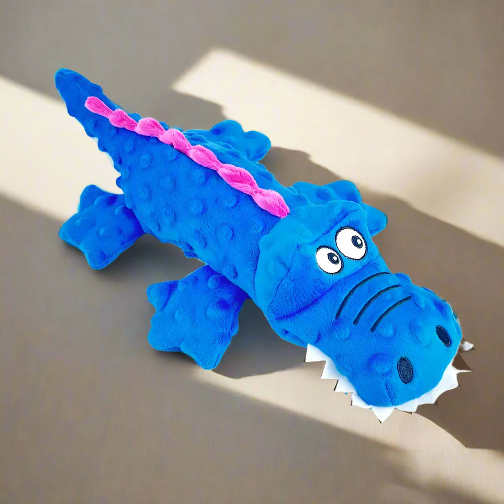 Pawellure Indestructible Squeaky Dog Toy – Tuff Krokodil Plush för Aggressiva Tuggar