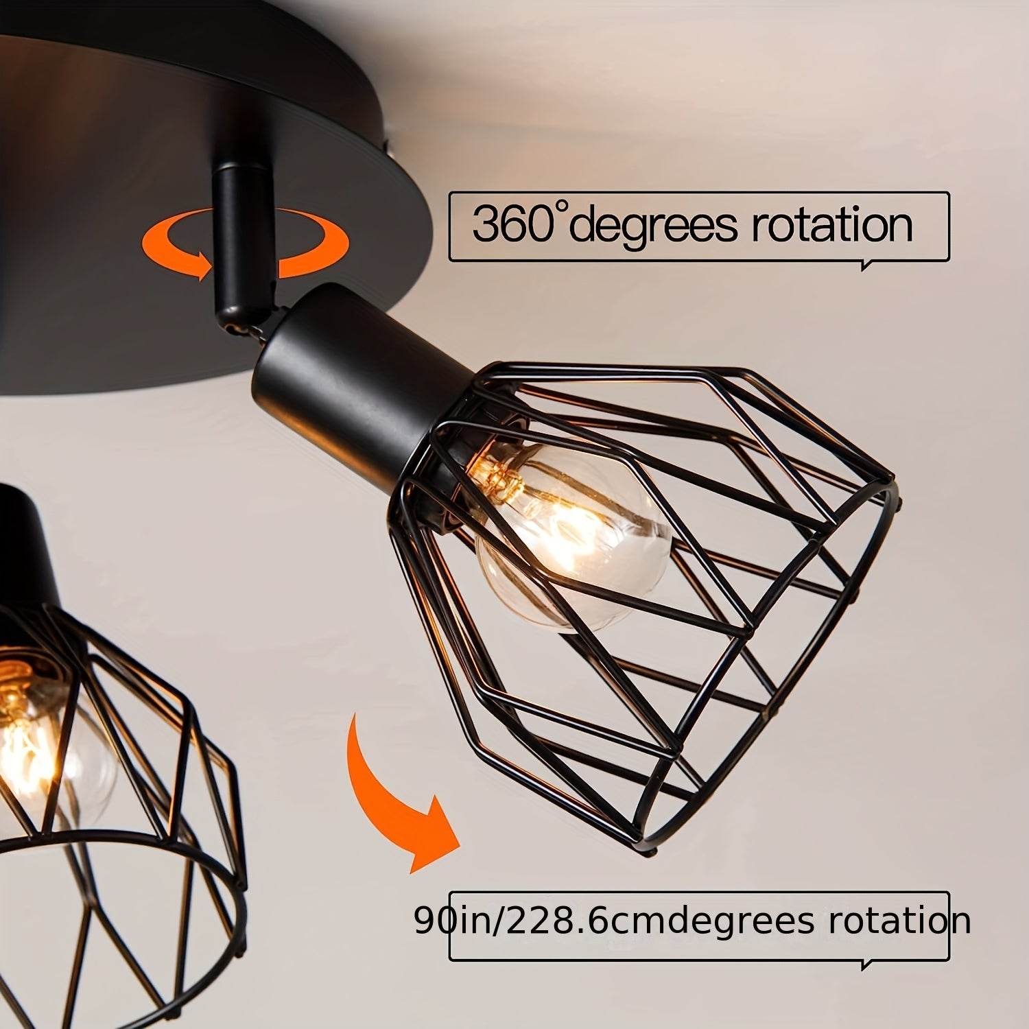 RusticGlow - Lantlig Stijl Svart Taklampa med Snurrande Lampkåpor