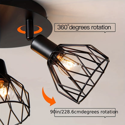 RusticGlow - Lantlig Stijl Svart Taklampa med Snurrande Lampkåpor