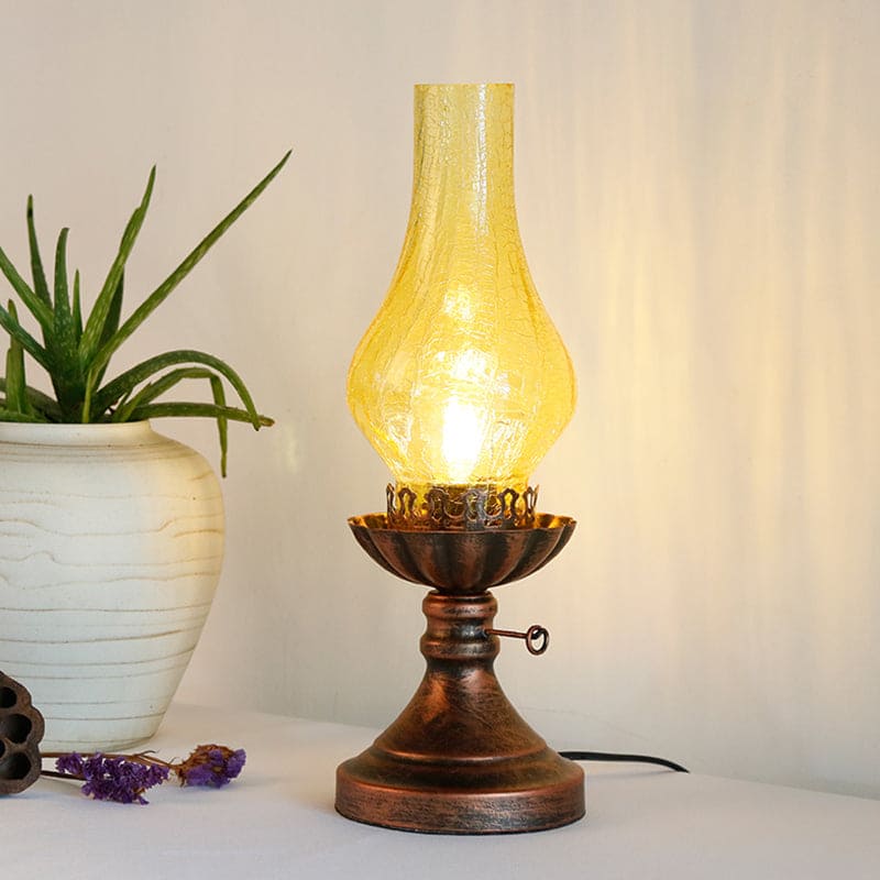 RetroGlow - Vintage-inspired bedside lamp with shattered glass shade and neutral base