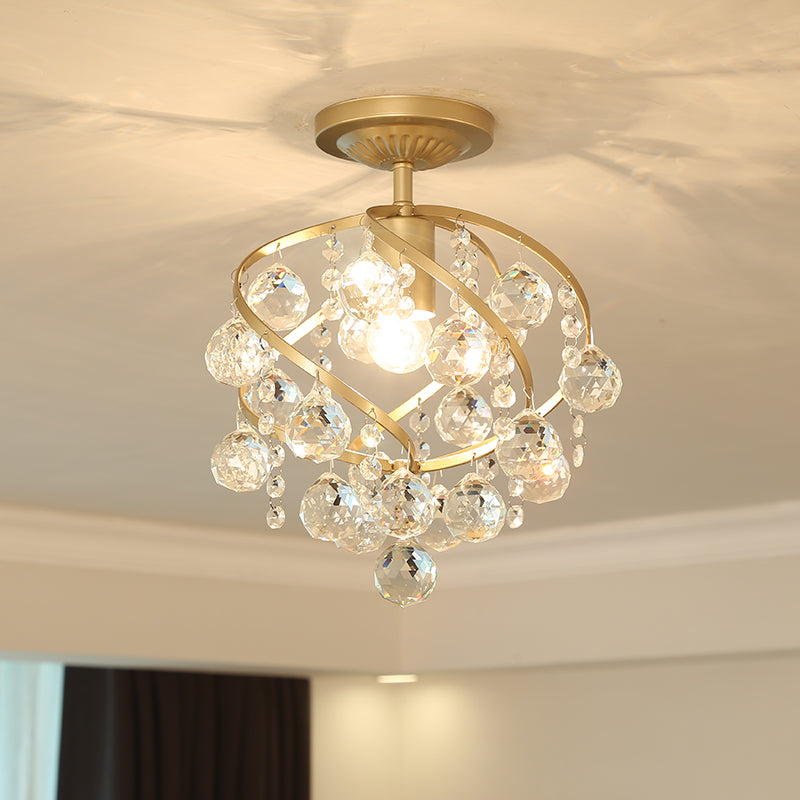 Kristallen Boll Spiral Semi-Flush Taklampa Postmodern 1-Ljus Messing Taklamparmatur