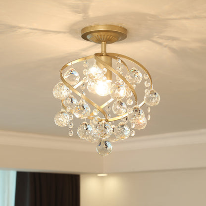 Kristallen Boll Spiral Semi-Flush Taklampa Postmodern 1-Ljus Messing Taklamparmatur