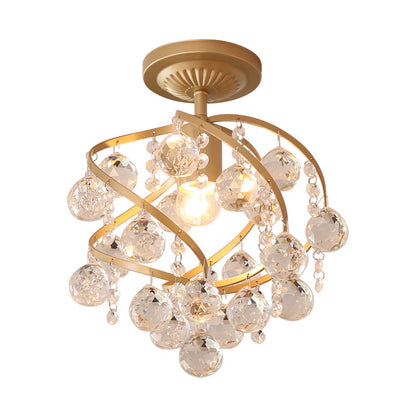 Kristallen Boll Spiral Semi-Flush Taklampa Postmodern 1-Ljus Messing Taklamparmatur