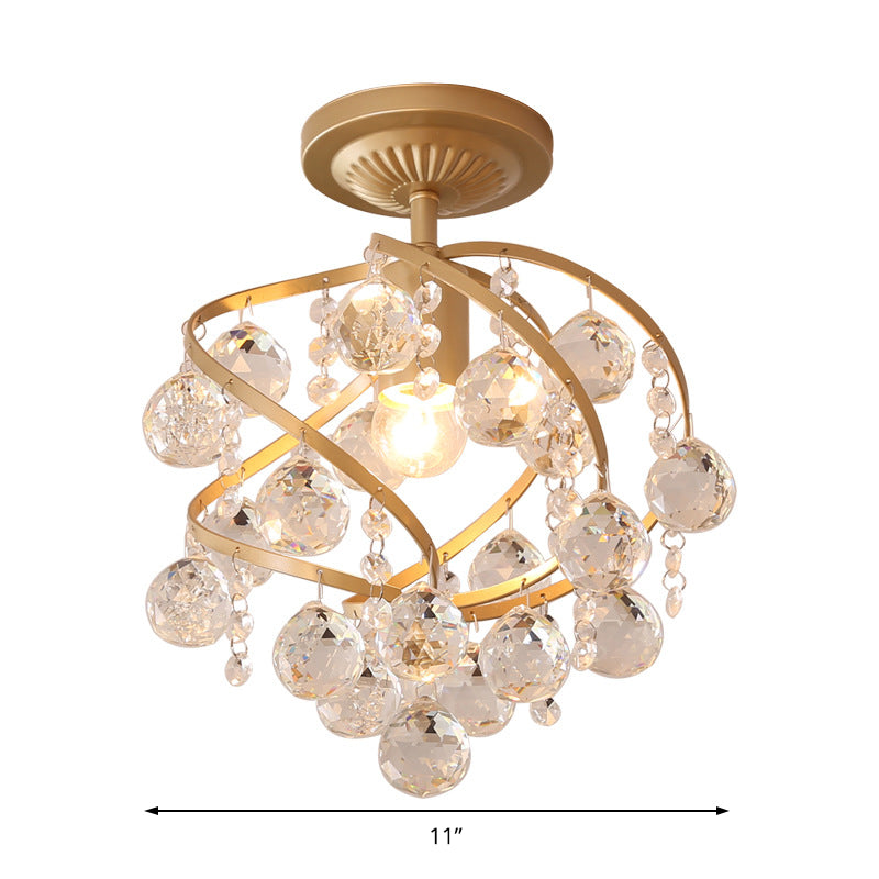 Kristallen Boll Spiral Semi-Flush Taklampa Postmodern 1-Ljus Messing Taklamparmatur