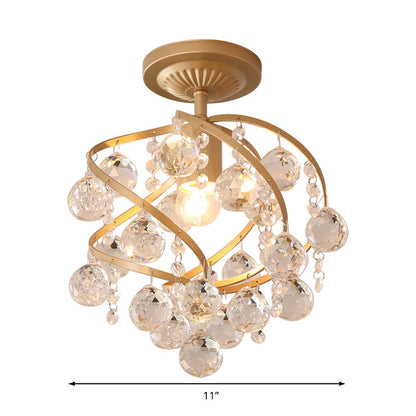 Kristallen Boll Spiral Semi-Flush Taklampa Postmodern 1-Ljus Messing Taklamparmatur