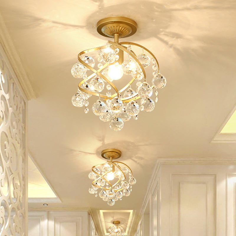 Kristallen Boll Spiral Semi-Flush Taklampa Postmodern 1-Ljus Messing Taklamparmatur