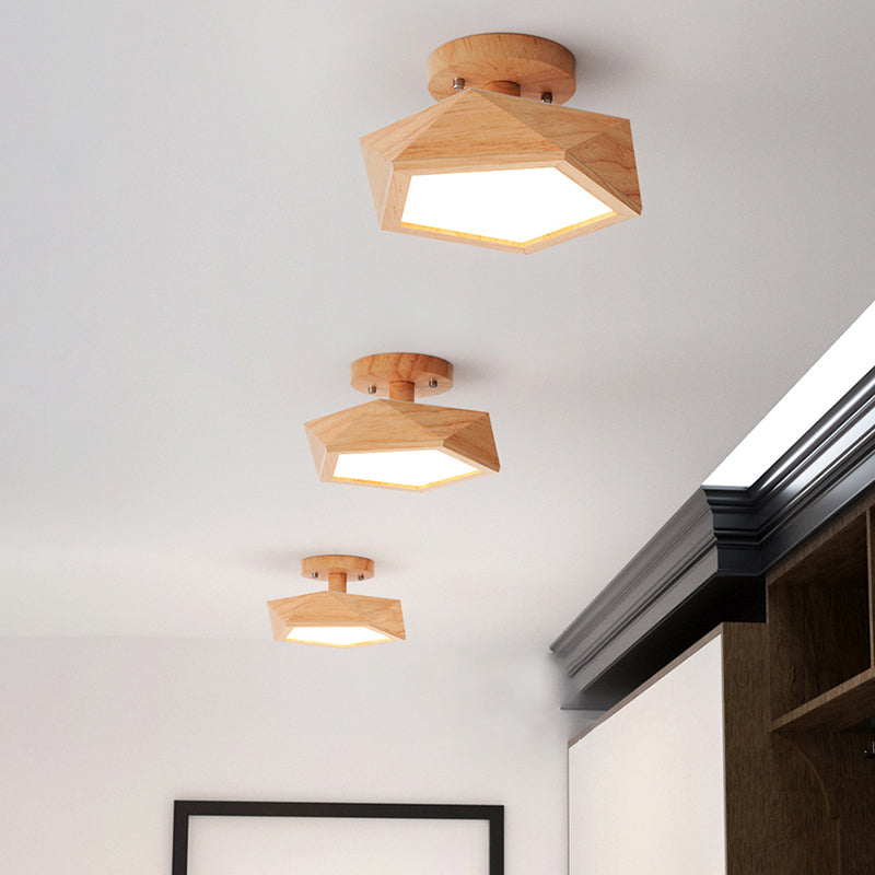 Pentolight Houtdesign - Trä Taklampa Semi Flush Mount för Moderna Korridorer