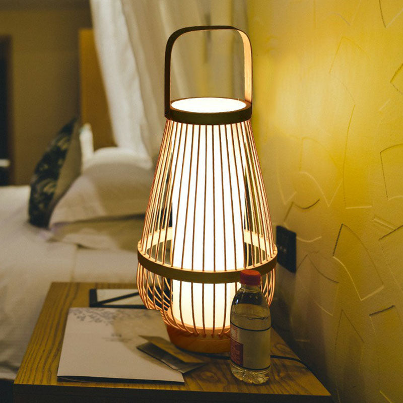 Mandformad Bambu Bordslampa - Minimalistisk Trä Nattduksbord Lampa