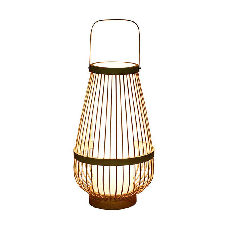 Mandformad Bambu Bordslampa - Minimalistisk Trä Nattduksbord Lampa