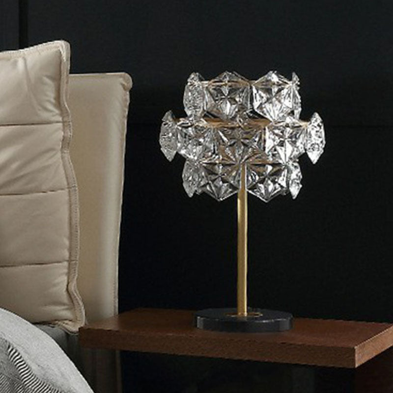 Kristallglas Snöflinga Nattduksbordslampa - Postmodern 2 Bollar Bordslampa i Guld