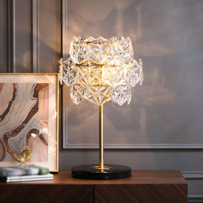 Kristallglas Snöflinga Nattduksbordslampa - Postmodern 2 Bollar Bordslampa i Guld