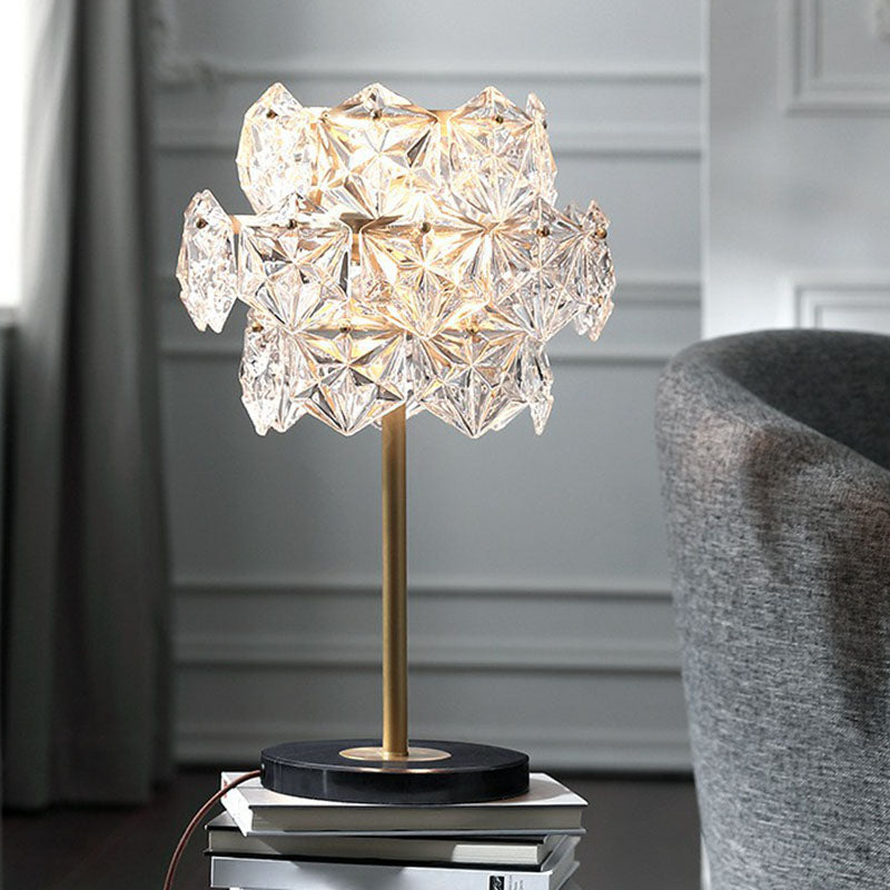 Kristallglas Snöflinga Nattduksbordslampa - Postmodern 2 Bollar Bordslampa i Guld