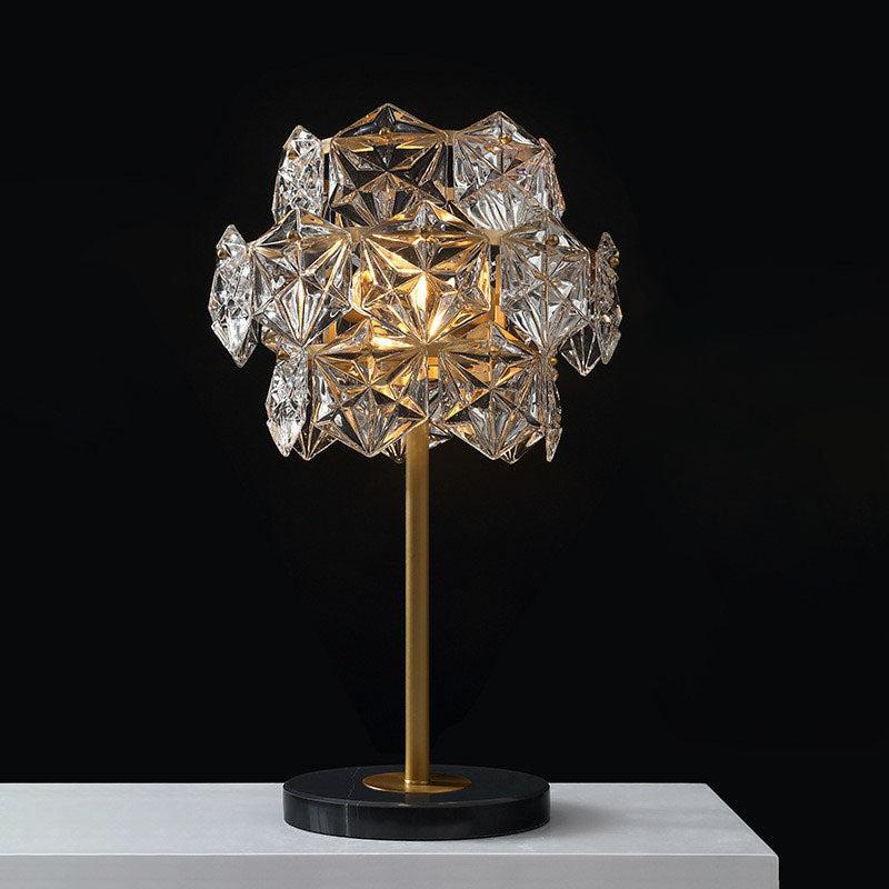 Kristallglas Snöflinga Nattduksbordslampa - Postmodern 2 Bollar Bordslampa i Guld