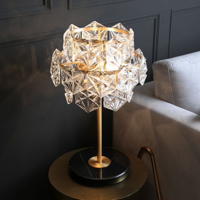 Kristallglas Snöflinga Nattduksbordslampa - Postmodern 2 Bollar Bordslampa i Guld