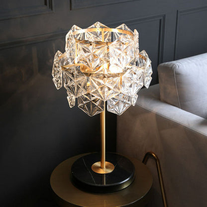 Kristallglas Snöflinga Nattduksbordslampa - Postmodern 2 Bollar Bordslampa i Guld
