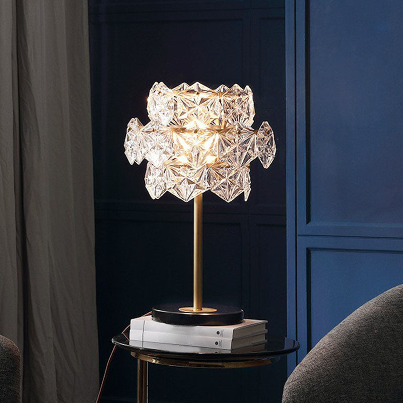 Kristallglas Snöflinga Nattduksbordslampa - Postmodern 2 Bollar Bordslampa i Guld