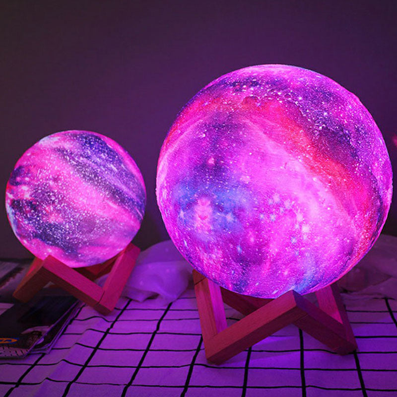 Lila Galaxy Sfärisk Nattlampa - LED Bordslampa med Träbas för Barn
