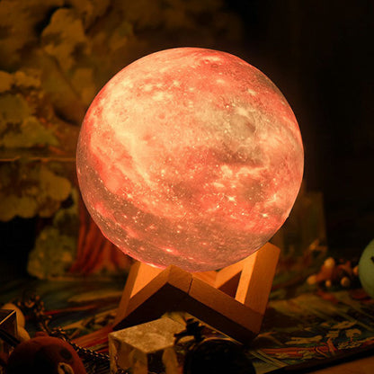 Lila Galaxy Sfärisk Nattlampa - LED Bordslampa med Träbas för Barn