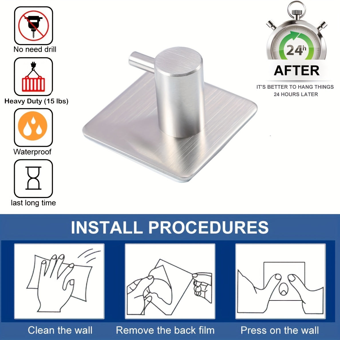4-delars Självhäftande Rostfritt Stål Väggkrok Set – Minimalistisk, Stark och Vattentålig