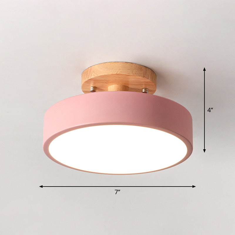 LED Taklampa Enkel Trä Semi Flush Mount Belysning med Rund Akrylskugga