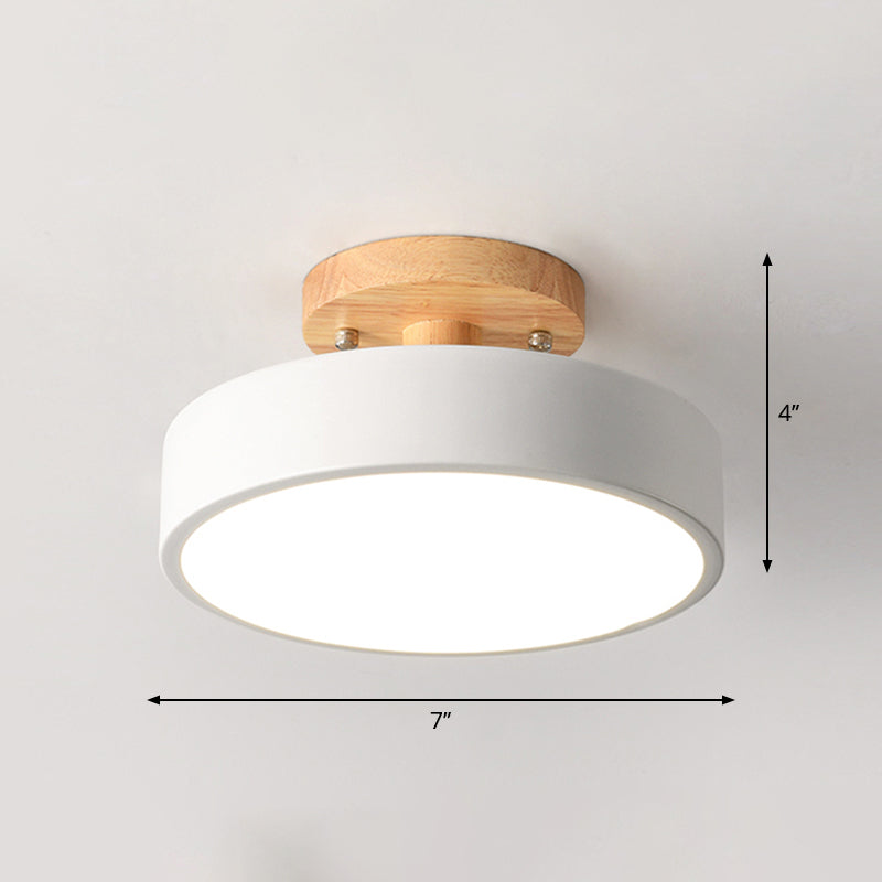 LED Taklampa Enkel Trä Semi Flush Mount Belysning med Rund Akrylskugga