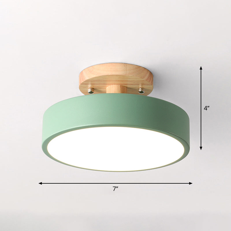 LED Taklampa Enkel Trä Semi Flush Mount Belysning med Rund Akrylskugga