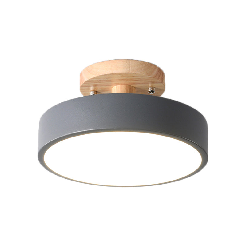 LED Taklampa Enkel Trä Semi Flush Mount Belysning med Rund Akrylskugga