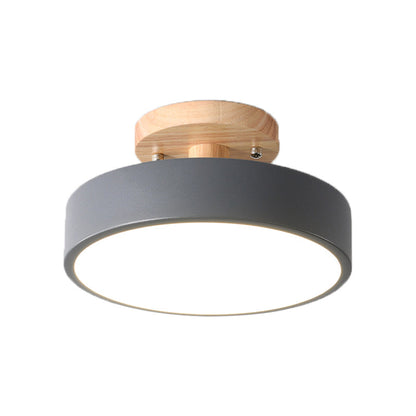 LED Taklampa Enkel Trä Semi Flush Mount Belysning med Rund Akrylskugga