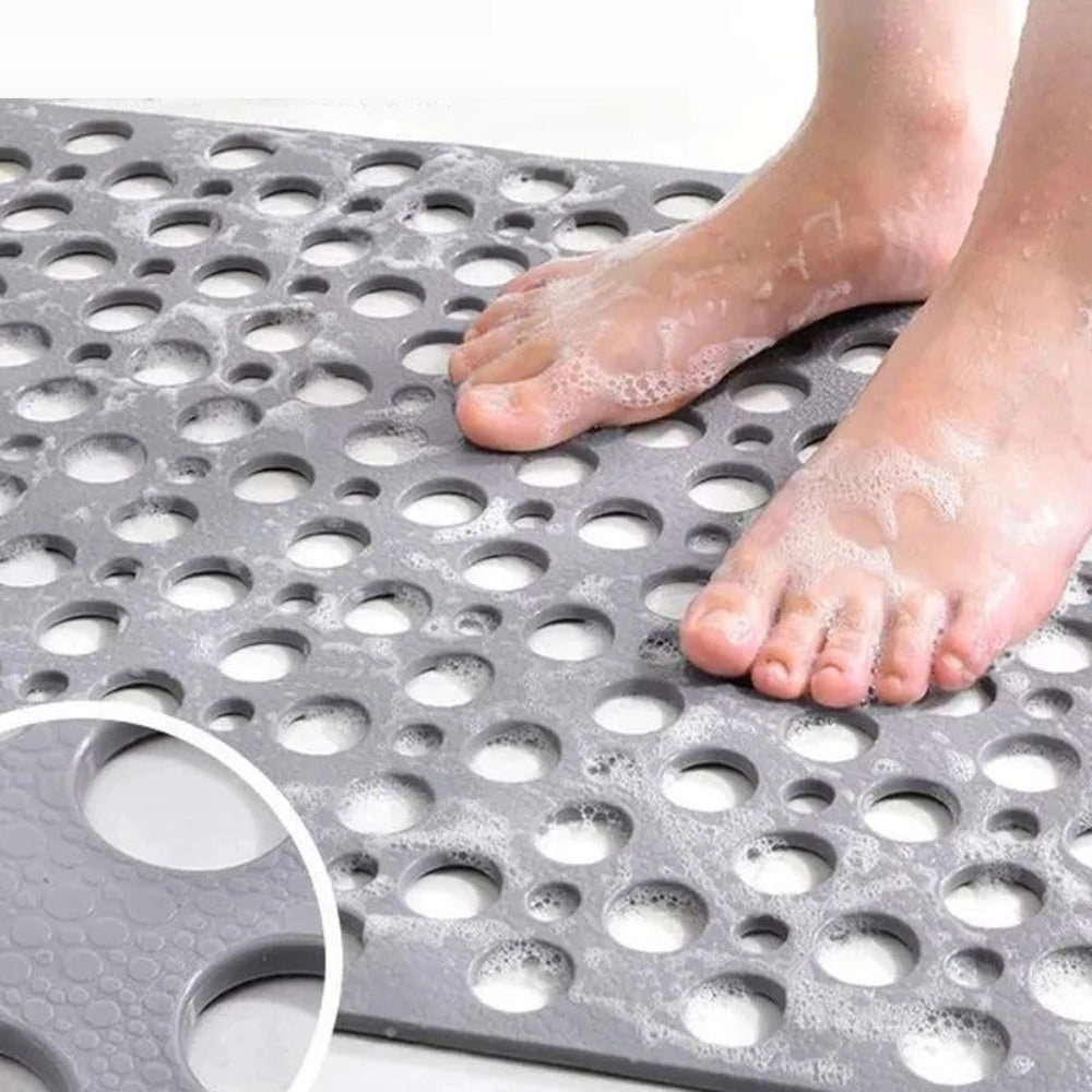 Anti-Slip Duschmatta | Rektangulär PVC Bad Säkerhetsmatta med Avloppshål för Badrum | Brick by Brick
