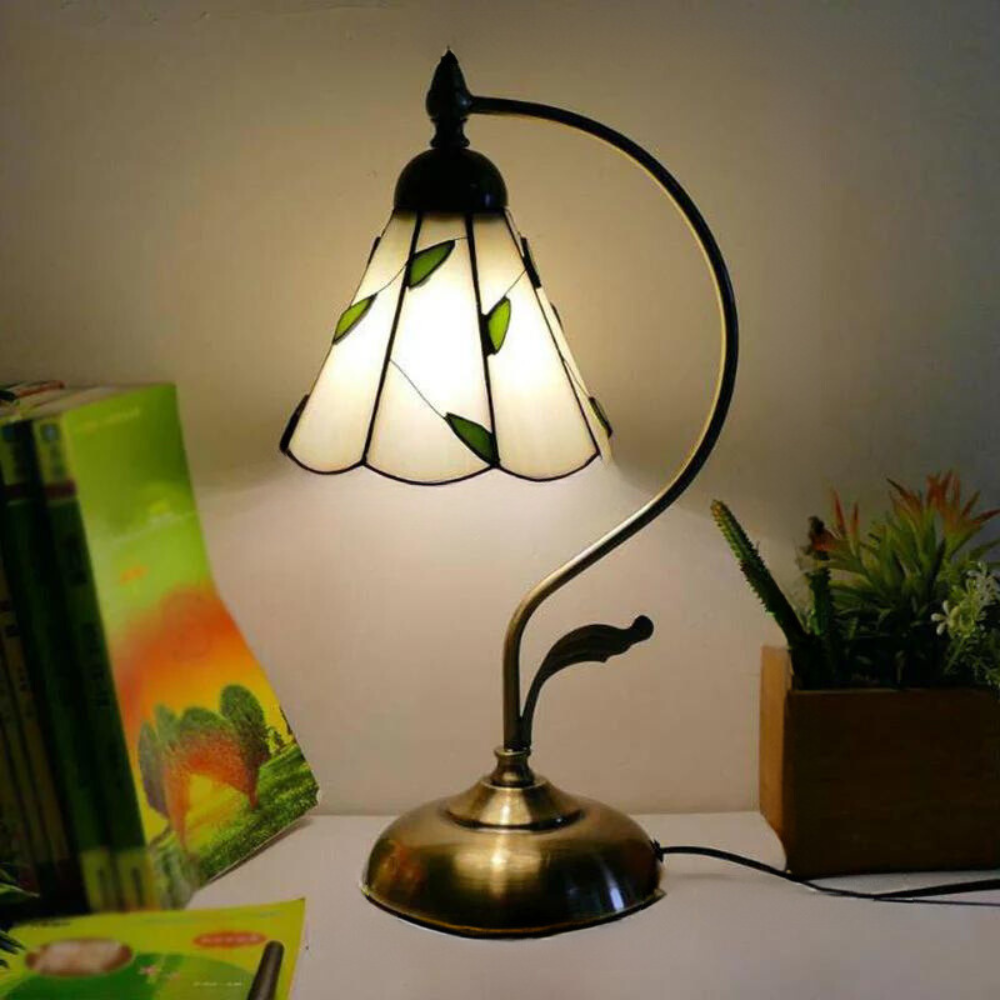 Tiffany Gooseneck Bordslampa - Metall Nattduksbordslampa med Handbearbetad Glaskupa