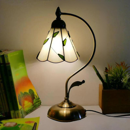 Tiffany Gooseneck Bordslampa - Metall Nattduksbordslampa med Handbearbetad Glaskupa