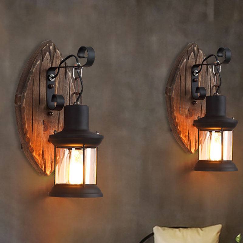 RusticGlow - Vintage vägglampa i trä med järnskärm för inredning i bottenvåningen