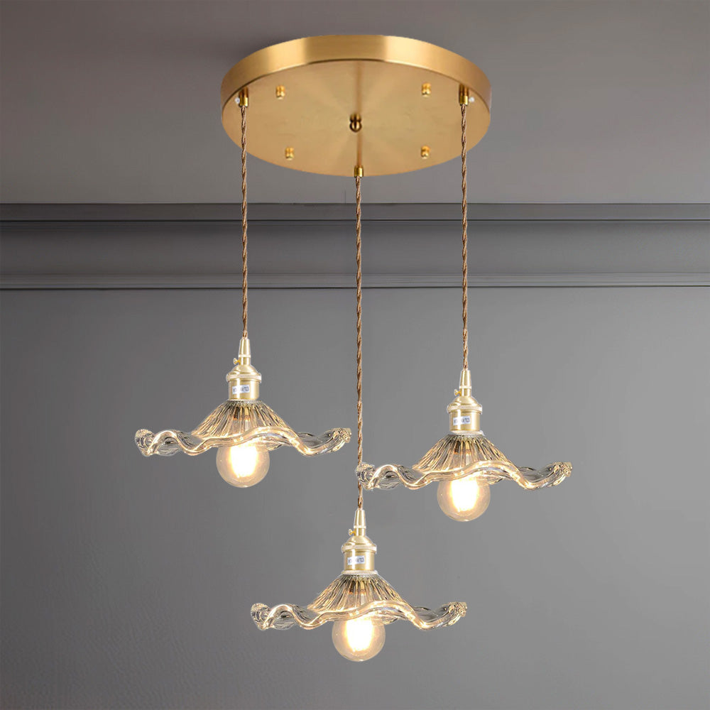 Art Nouveau Fluted Glass Pendant | Flower-Inspired Shade | H4.72in x D9.06-23.62in | Brass &amp; Glass Craftsmanship | Brick by Brick