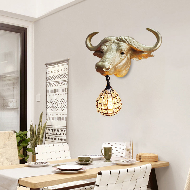 BuffaloGlow - Guld vägglampa med kristallkula