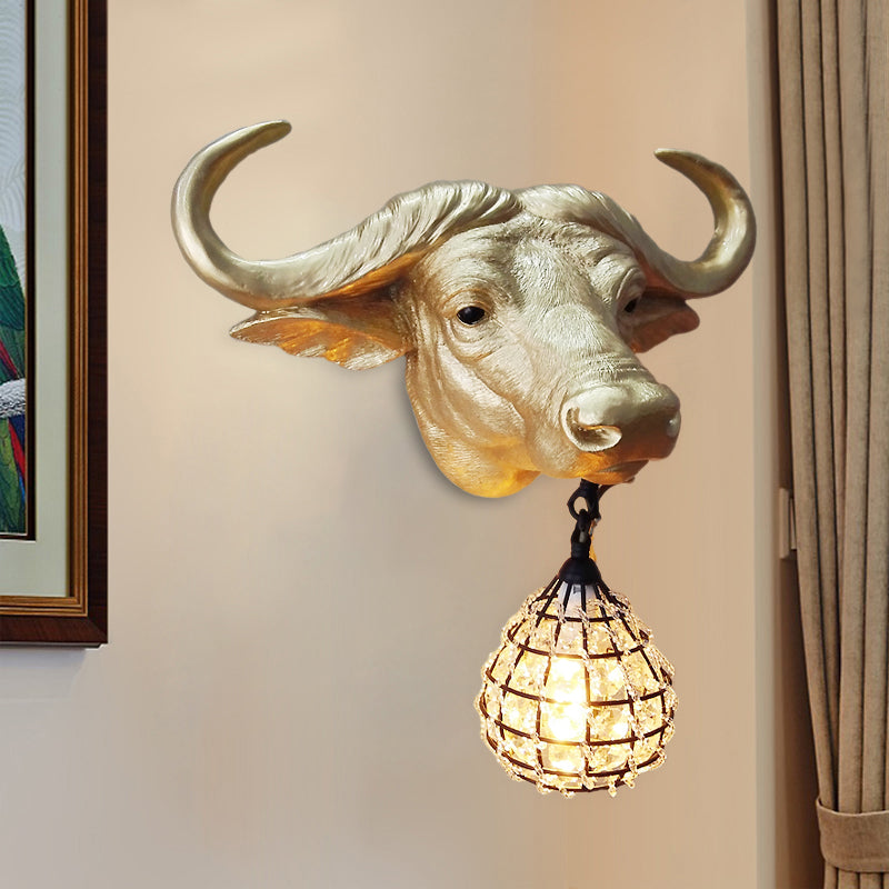 BuffaloGlow - Guld vägglampa med kristallkula